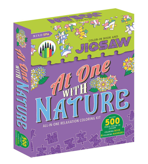 At One With Nature-All-In-One Relaxation Coloring Kit (Includes 500-Piece Color-In Jigsaw, Coloring Book and 6 Coloring Markers) by IglooBooks, 9781801086752