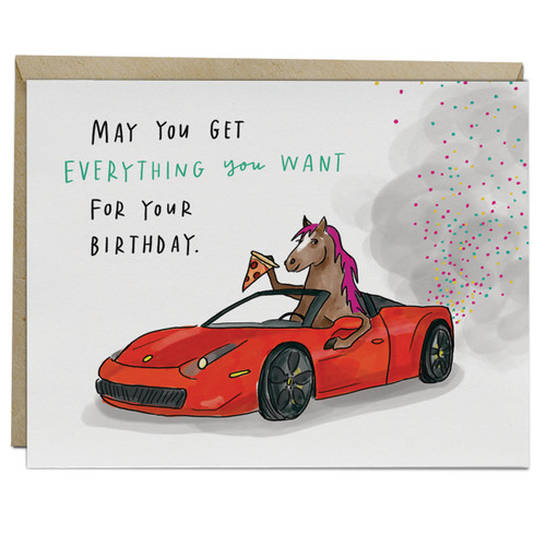 Pony Ferrari Pizza Birthday Card by Em & Friends, 9781642440539