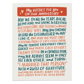 Wishes for You Anniversary Card by Em & Friends, 9781642449112