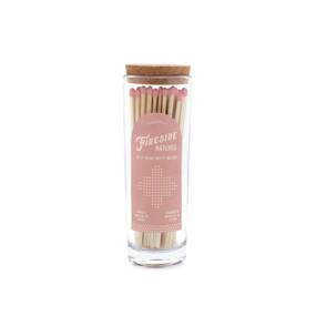 FIRESIDE TALL SAFETY MATCHES WITH BLUSH TIP IN GLASS CONTAINER + CORK LID (85 COUNT), ACC09