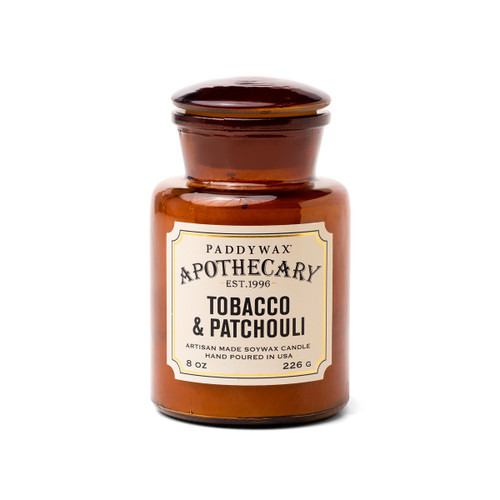 APOTHECARY 8 OZ AMBER GLASS - TOBACCO & PATCHOULI, APG806