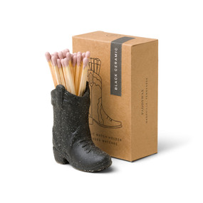 COWBOY BOOT VINTAGE MATCH HOLDER - BLACK, INCLUDES 25 COUNT of PINK SAFETY MATCHES , ACC19
