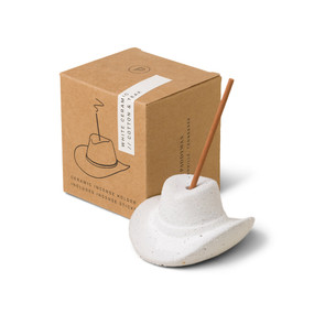 COWBOY HAT INCENSE HOLDER - WHITE, INCLUDES 100 COUNT of SHORT INCENSE STICKS, IN0014