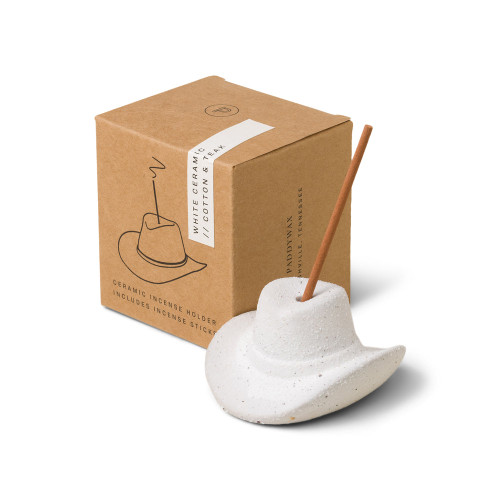 COWBOY HAT INCENSE HOLDER - WHITE, INCLUDES 100 COUNT of SHORT INCENSE STICKS, IN0014