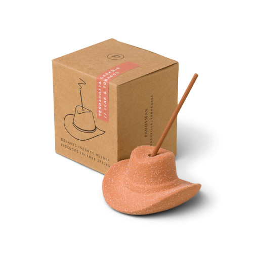 COWBOY HAT INCENSE HOLDER - TERRACOTTA, INCLUDES 100 COUNT of SHORT INCENSE STICKS, IN0017