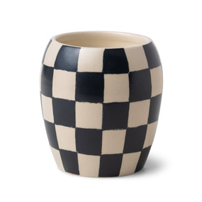 CHECKMATE 11 OZ BLACK CHECKERED PORCELAIN VESSEL - BLACK FIG + OLIVE, CM1101