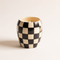 CHECKMATE 11 OZ BLACK CHECKERED PORCELAIN VESSEL - BLACK FIG + OLIVE, CM1101