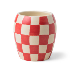 CHECKMATE 11 OZ RED CHECKERED PORCELAIN VESSEL - ROSE + SANTAL, CM1104