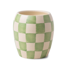 CHECKMATE 11 OZ SAGE CHECKERED PORCELAIN VESSEL - CACTUS FLOWER, CM1105