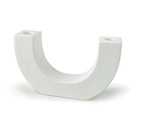 U-SHAPED CERAMIC TAPER HOLDER, WHITE SPECKLED, THA006