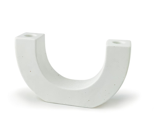 U-SHAPED CERAMIC TAPER HOLDER, WHITE SPECKLED, THA006