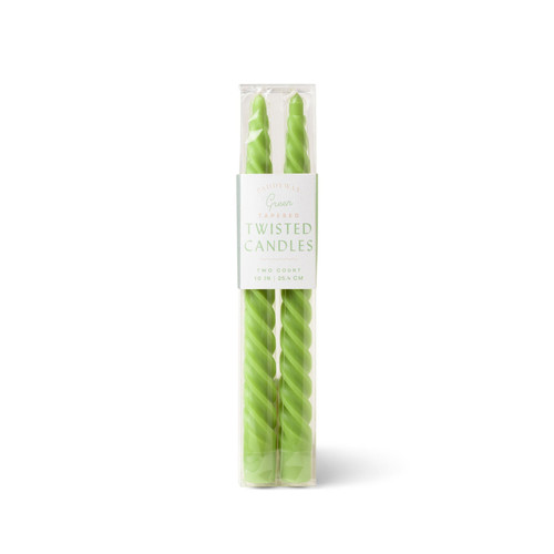 TWISTED TAPER 10" TALL GREEN BOXED CANDLES, 2 PER PACK, TTC1004