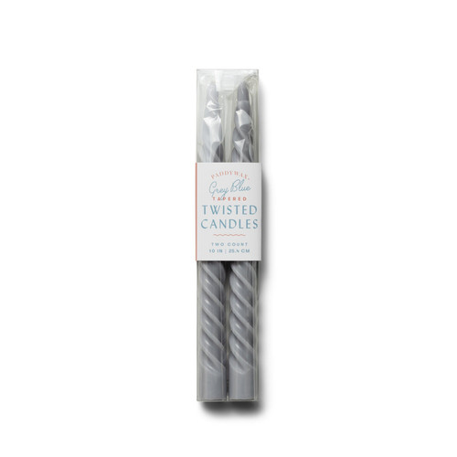TWISTED TAPER 10" TALL GREY BLUE BOXED CANDLES, 2 PER PACK, TTC1007