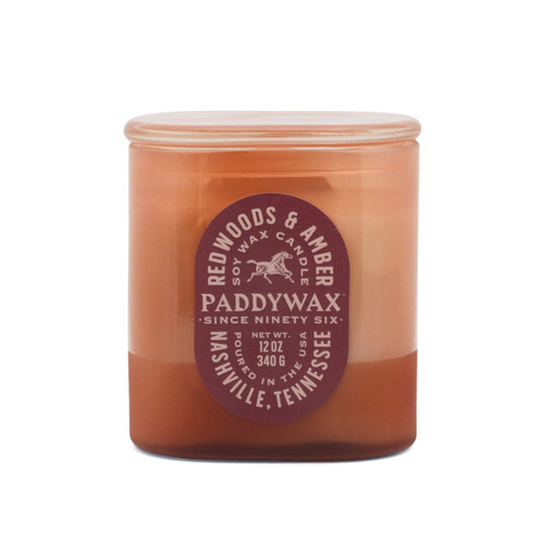 VISTA 12 OZ RUSTY PINK GLASS WITH MAROON LABEL AND GLASS LID - REDWOODS & AMBER, VS1003