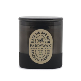 VISTA 12 OZ BLACK GLASS WITH TAUPE LABEL AND GLASS LID - BLACK FIG & OLIVE, VS1006