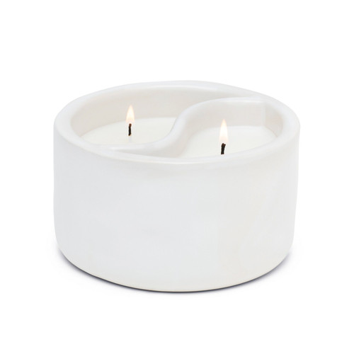 YING & YANG 11 OZ WHITE MATTE CERAMIC - BLACK SALT (BLACK WICK) / TEAKWOOD (WHITE WICK), YY1004