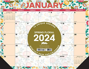 Spring Floral 2024 22" x 17" Large Monthly Deskpad by Willow Creek Press, 9781549238765