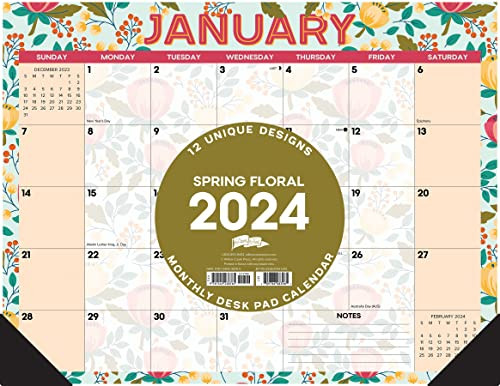 Spring Floral 2024 22" x 17" Large Monthly Deskpad by Willow Creek Press, 9781549238765