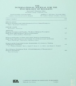 Religious Orientation and Authoritarianism in Cross-cultural Perspective (A Special Issue of the international Journal for the Psychology of Religion) by Raymond F. Paloutzian, 9780805897692