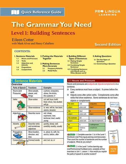 Building Sentences (The Grammar You Need, Level 1) by Mark Alves, Henry Caballero, Michael Berman, Eileen Cotter, 9780866475723