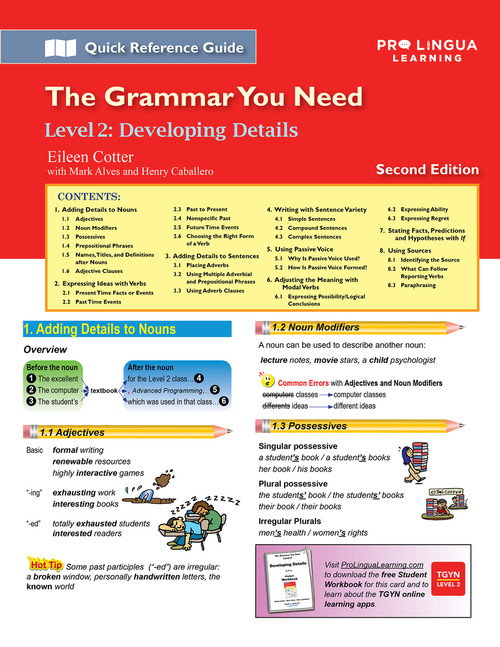 Developing Details (The Grammar You Need, Level 2) by Mark Alves, Henry Caballero, Michael Berman, Eileen Cotter, 9780866475730