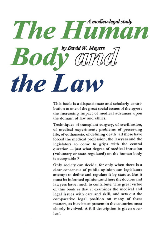 Human Body and the Law (A Medico-legal Study) - 9780202308777 by David Meyers, 9780202308777