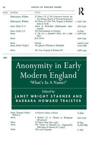 Anonymity in Early Modern England ('What's In A Name?') - 9781138275454 by Barbara Howard Traister, Janet Wright Starner, 9781138275454