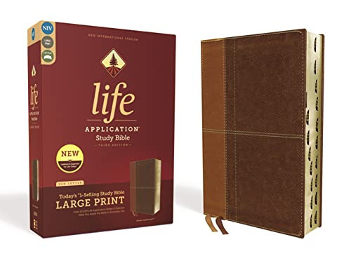 NIV, Life Application Study Bible, Third Edition, Large Print, Leathersoft, Brown, Red Letter, Thumb Indexed by  Zondervan, 9780310452959