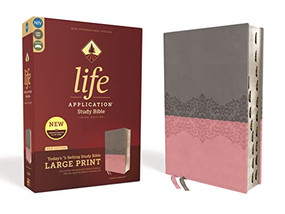 NIV, Life Application Study Bible, Third Edition, Large Print, Leathersoft, Gray/Pink, Red Letter, Thumb Indexed by  Zondervan, 9780310452973