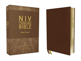NIV, Thinline Bible, Giant Print, Genuine Leather, Buffalo, Brown, Red Letter, Art Gilded Edges, Comfort Print by  Zondervan, 9780310455936
