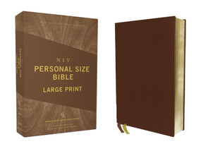 NIV, Personal Size Bible, Large Print, Genuine Leather, Buffalo, Brown, Red Letter, Art Gilded Edges, Comfort Print by  Zondervan, 9780310455950
