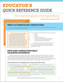 Educator's Quick Reference Guide to Curriculum Compacting by Sally M. Reis, Joseph Renzulli, 9781618217882