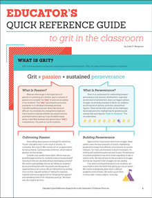 Educator's Quick Reference Guide to Grit in the Classroom by Laila Sanguras, 9781618217905