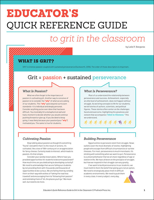 Educator's Quick Reference Guide to Grit in the Classroom by Laila Sanguras, 9781618217905