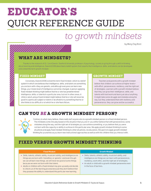 Educator's Quick Reference Guide to Growth Mindsets by Mary Cay Ricci, 9781618217912