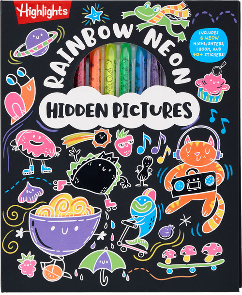 Rainbow Neon Hidden Pictures (Rainbow Activity Book with Neon Markers and Over 40 Stickers, Fun Sticker Puzzle Book for Creative Kids Ages 6-12) by Highlights, 9781639622528