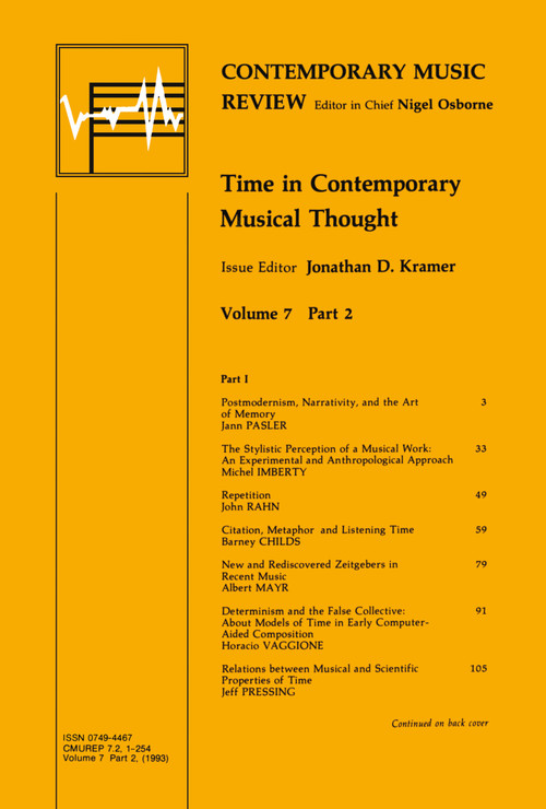 Time in Contemporary Musical Thought by Jonathan D. Kramer, 9783718653645