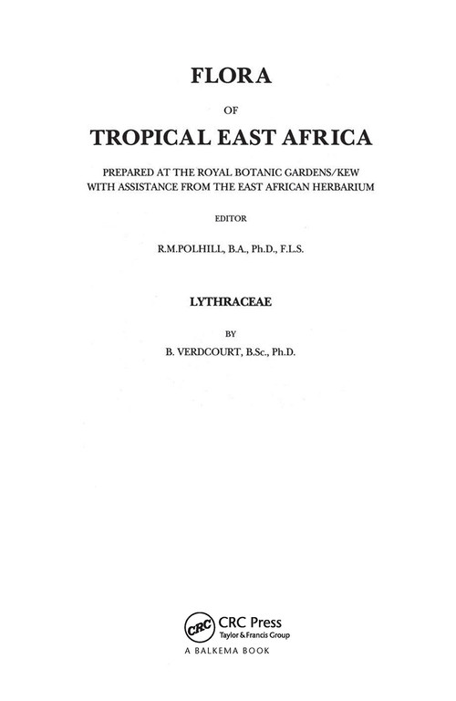 Flora of Tropical East Africa - Lythraceae (1994) by B. Verdcourt, 9789061913665