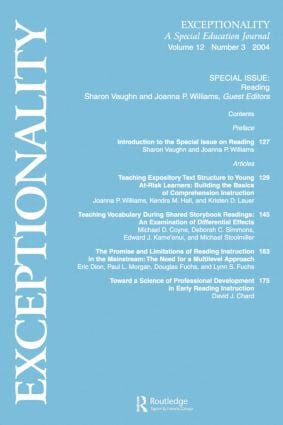 Reading (A Special Issue of Exceptionality) by Sharon R. Vaughn, Joanna P. Williams, 9780805895322