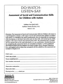The Assessment of Social and Communication Skills for Children with Autism by Kathleen Quill, Kathleen Bracken, Julie Fiore, Maria Fair, 9781557665249