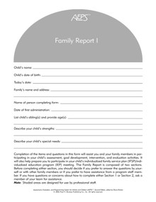 Assessment, Evaluation, and Programming System for Infants and Children (AEPS®), Family Report I (Birth to Three Years) by Diane Bricker, Betty Capt, JoAnn Johnson, Kristie Pretti-Frontczak, Kristine Slentz, Elizabeth Straka, Misti Waddell, 9781557665881