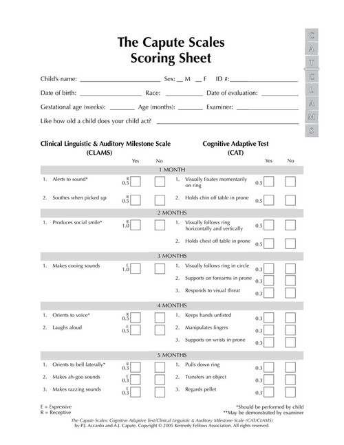 The Capute Scales Scoring Sheets by Pasquale Accardo, The Late Arnold Capute, Anna Bennett, Elena Keshishian, Mary O'Connor Leppert, Thomas Montgomery, Michael Msall, Brian Rogers, Paul Visintainer, Robert Voigt, Barbara Whitman, 9781557668141
