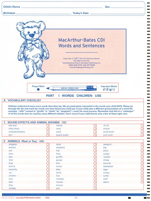 MacArthur-Bates Communicative Development Inventories (CDI) Words and Sentences, NCS Scannable, English by Larry Fenson, Virginia Marchman, Donna Thal, Philip Dale, J. Reznick, Elizabeth Bates, 9781557668899