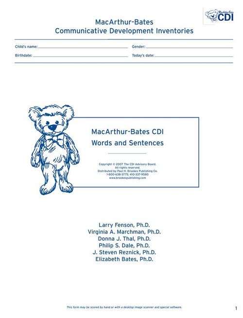 MacArthur-Bates Communicative Development Inventories (CDI) Words and Sentences, Desktop Scannable, English by Larry Fenson, Virginia Marchman, Donna Thal, Philip Dale, J. Reznick, Elizabeth Bates, 9781557668936