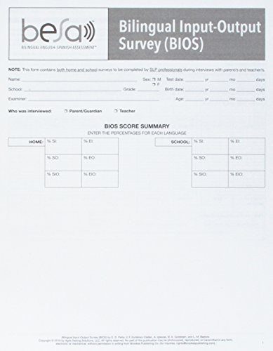 Bilingual Input-Output Survey (BIOS) by Elizabeth D. Peña, Vera F. Gutierrez-Clellen, Aquiles Iglesias, Brian A. Goldstein, Lisa Bedore, 9781681252841