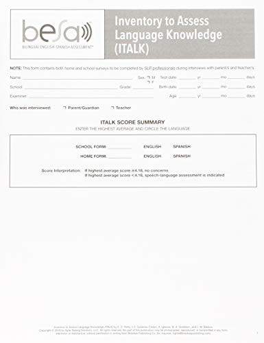 Inventory to Assess Language Knowledge (ITALK) by Elizabeth D. Peña, Vera F. Gutierrez-Clellen, Aquiles Iglesias, Brian A. Goldstein, Lisa Bedore, 9781681252858