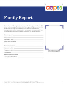 AEPS®-3 Family Report by Diane Bricker, Carmen Dionne, Jennifer Grisham, JoAnn Johnson, Marisa Galliano Macy, Kristine Slentz, Misti Waddell, Ching-I Chen, Naomi Rahn, 9781681255286