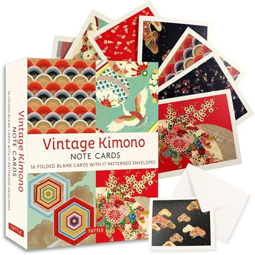 Vintage Kimono, 16 Note Cards (8 illustrations from 1900's Vintage Japanese Kimono Fabrics (Blank Cards with Envelopes in a Keepsake Box)) by Tuttle Studio, 9780804856812