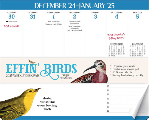 Effin' Birds 2025 Weekly Desk Pad Calendar by Aaron Reynolds, 9781524889401