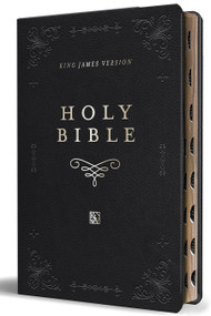 KJV Holy Bible, Giant Print Thinline Large format, Black Premium Imitation Leather with Ribbon Marker, Red Letter, and Thumb Index by ORIGIN, 9798890980557